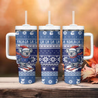 Australia Christmas In July Tumbler With Handle Koala Santa Skiing Blue Color