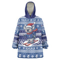 Australia Christmas In July Wearable Blanket Hoodie Koala Santa Skiing Blue Color