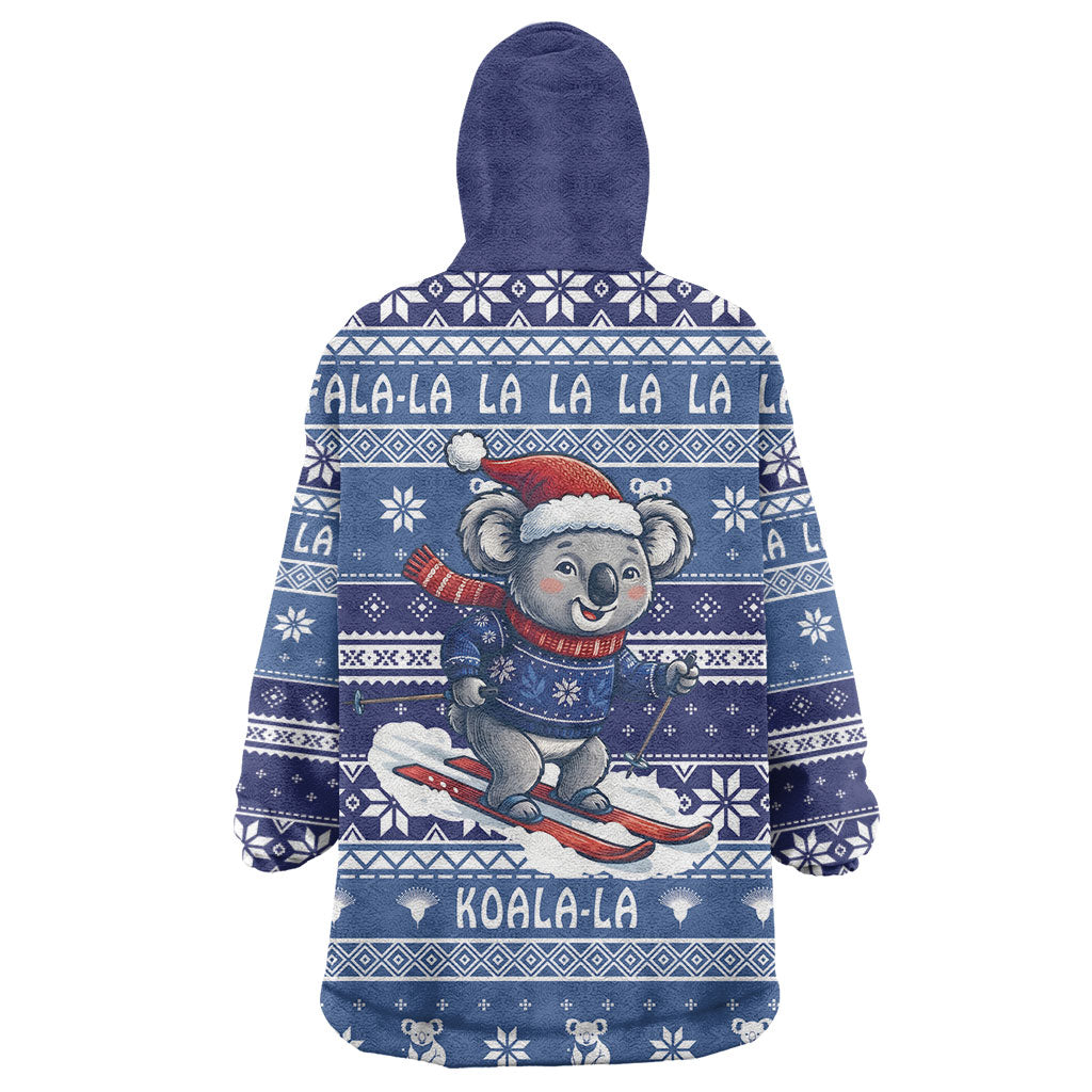 Australia Christmas In July Wearable Blanket Hoodie Koala Santa Skiing Blue Color