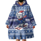 Australia Christmas In July Wearable Blanket Hoodie Koala Santa Skiing Blue Color