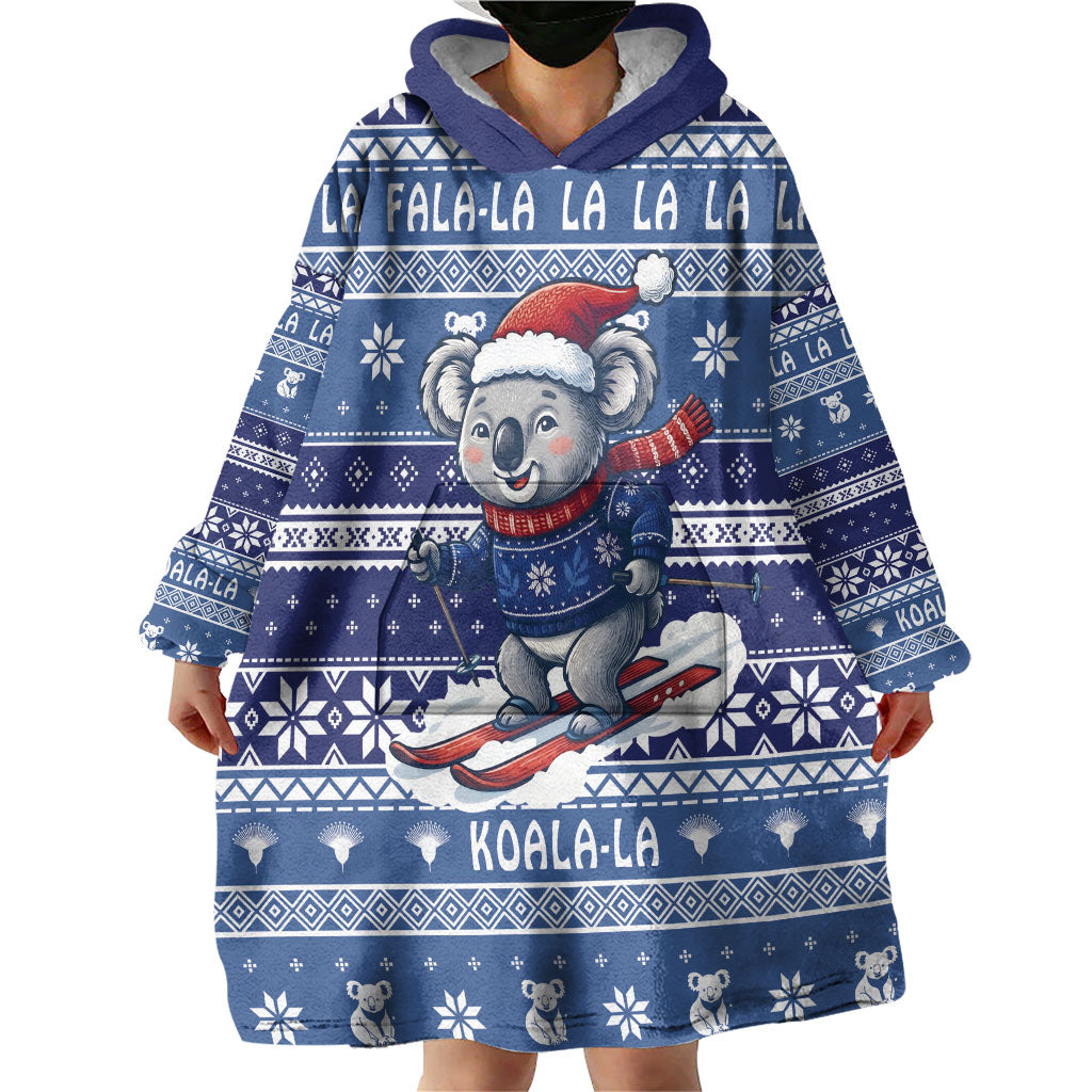 Australia Christmas In July Wearable Blanket Hoodie Koala Santa Skiing Blue Color