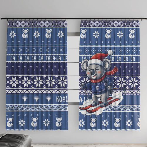 Australia Christmas In July Window Curtain Koala Santa Skiing Blue Color