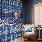 Australia Christmas In July Window Curtain Koala Santa Skiing Blue Color