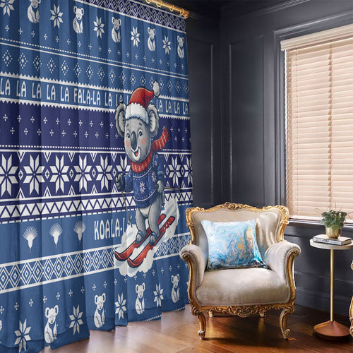 Australia Christmas In July Window Curtain Koala Santa Skiing Blue Color