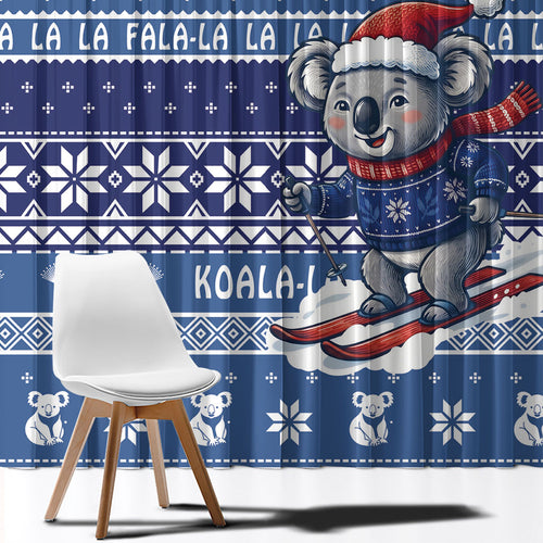 Australia Christmas In July Window Curtain Koala Santa Skiing Blue Color