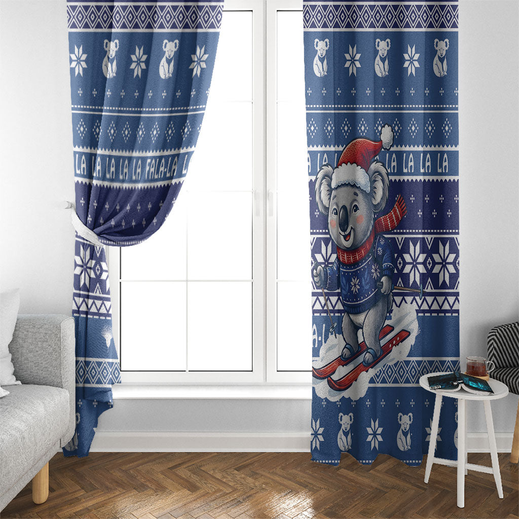 Australia Christmas In July Window Curtain Koala Santa Skiing Blue Color