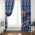 Australia Christmas In July Window Curtain Koala Santa Skiing Blue Color