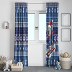 Australia Christmas In July Window Curtain Koala Santa Skiing Blue Color