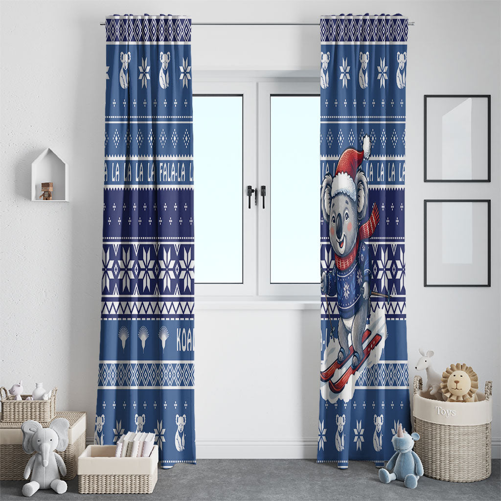 Australia Christmas In July Window Curtain Koala Santa Skiing Blue Color