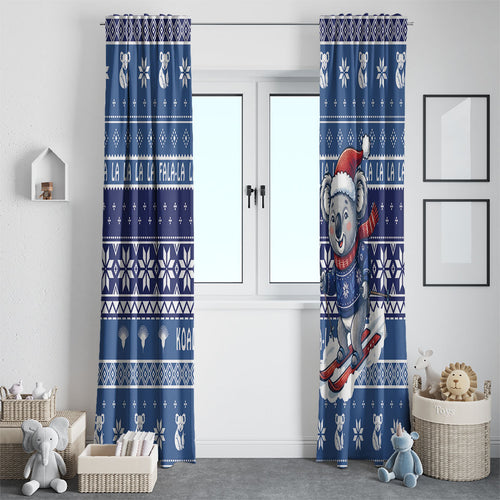 Australia Christmas In July Window Curtain Koala Santa Skiing Blue Color