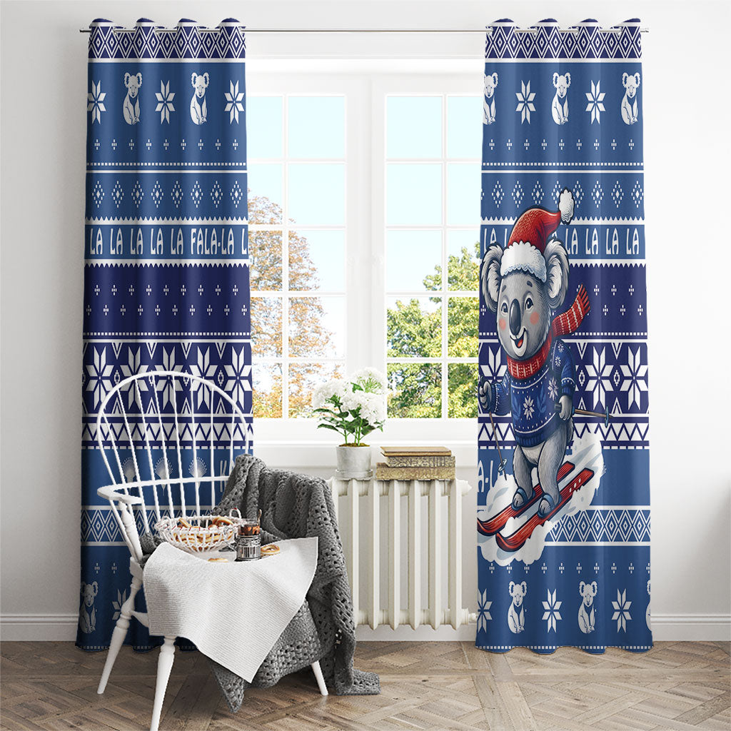 Australia Christmas In July Window Curtain Koala Santa Skiing Blue Color
