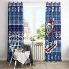 Australia Christmas In July Window Curtain Koala Santa Skiing Blue Color