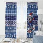 Australia Christmas In July Window Curtain Koala Santa Skiing Blue Color