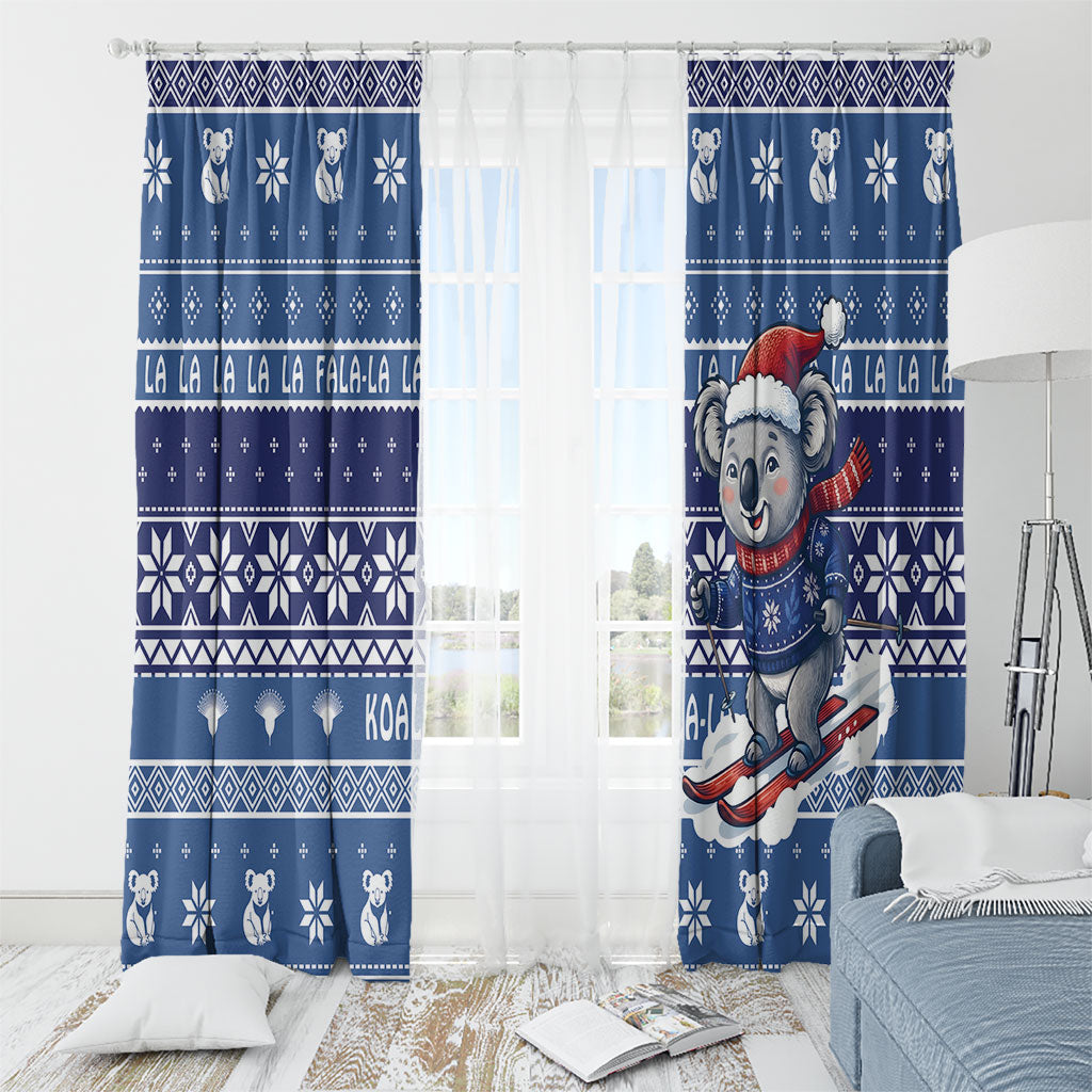 Australia Christmas In July Window Curtain Koala Santa Skiing Blue Color