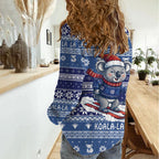 Australia Christmas In July Women Casual Shirt Koala Santa Skiing Blue Color