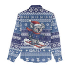 Australia Christmas In July Women Casual Shirt Koala Santa Skiing Blue Color