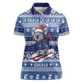 Australia Christmas In July Women Polo Shirt Koala Santa Skiing Blue Color