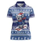 Australia Christmas In July Women Polo Shirt Koala Santa Skiing Blue Color