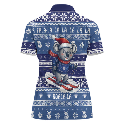 Australia Christmas In July Women Polo Shirt Koala Santa Skiing Blue Color