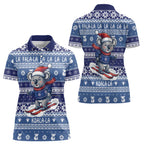 Australia Christmas In July Women Polo Shirt Koala Santa Skiing Blue Color