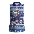 Australia Christmas In July Women Sleeveless Polo Shirt Koala Santa Skiing Blue Color