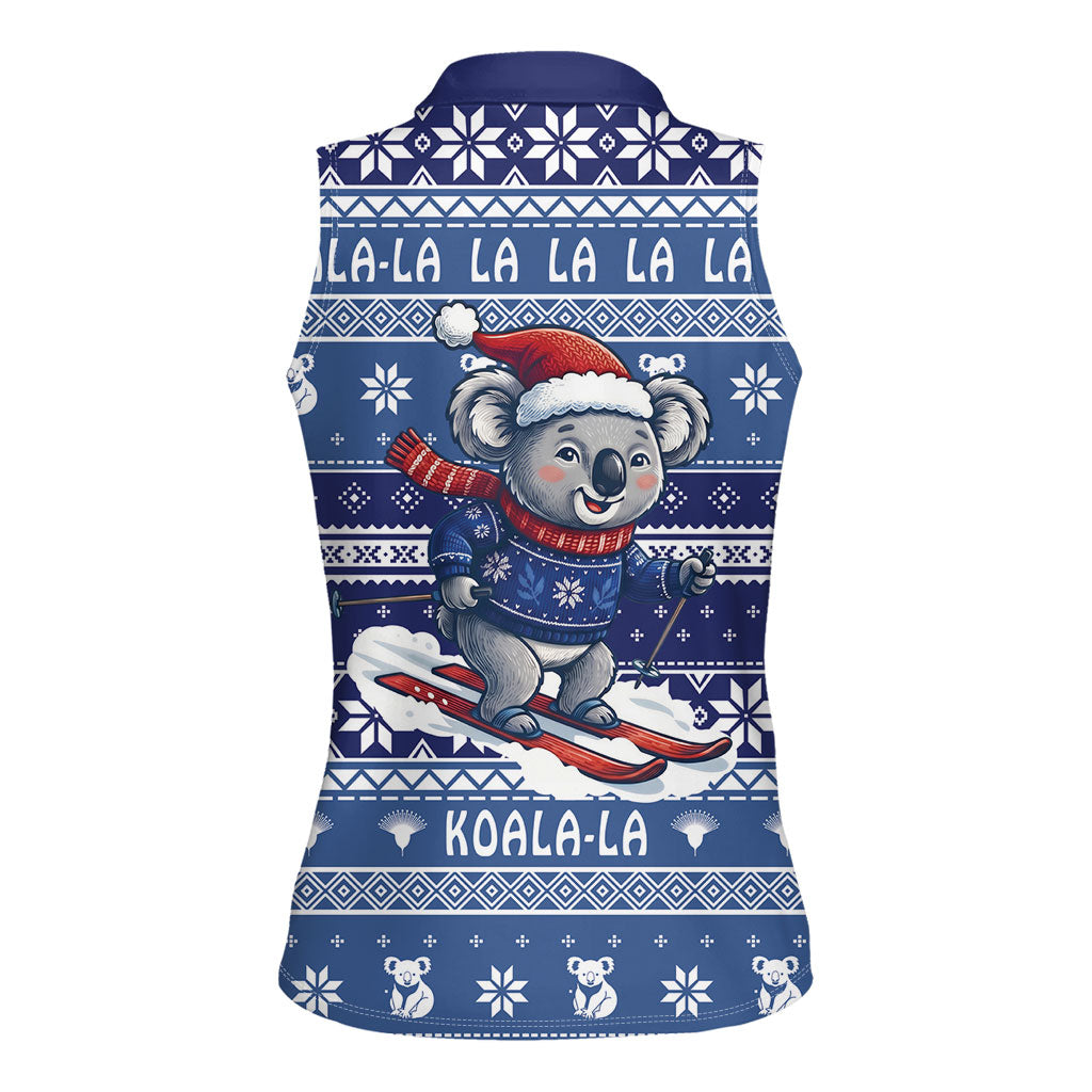 Australia Christmas In July Women Sleeveless Polo Shirt Koala Santa Skiing Blue Color