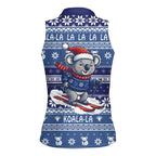 Australia Christmas In July Women Sleeveless Polo Shirt Koala Santa Skiing Blue Color