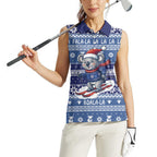 Australia Christmas In July Women Sleeveless Polo Shirt Koala Santa Skiing Blue Color