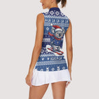 Australia Christmas In July Women Sleeveless Polo Shirt Koala Santa Skiing Blue Color