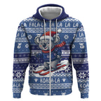Australia Christmas In July Zip Hoodie Koala Santa Skiing Blue Color