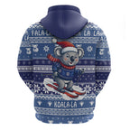 Australia Christmas In July Zip Hoodie Koala Santa Skiing Blue Color