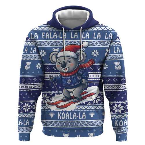 Australia Christmas In July Zip Hoodie Koala Santa Skiing Blue Color
