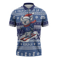 Australia Christmas In July Zipper Polo Shirt Koala Santa Skiing Blue Color