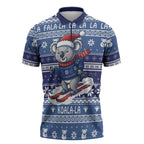 Australia Christmas In July Zipper Polo Shirt Koala Santa Skiing Blue Color