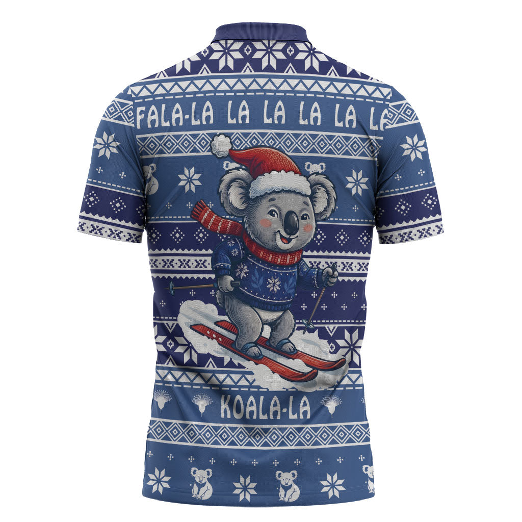Australia Christmas In July Zipper Polo Shirt Koala Santa Skiing Blue Color