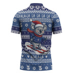 Australia Christmas In July Zipper Polo Shirt Koala Santa Skiing Blue Color