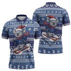 Australia Christmas In July Zipper Polo Shirt Koala Santa Skiing Blue Color