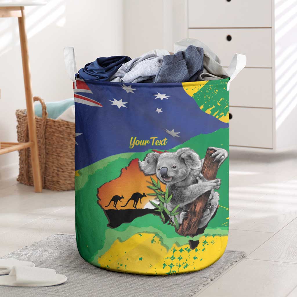 Koala Australia Personalised Laundry Basket Aussie Map National Color Grunge Pattern