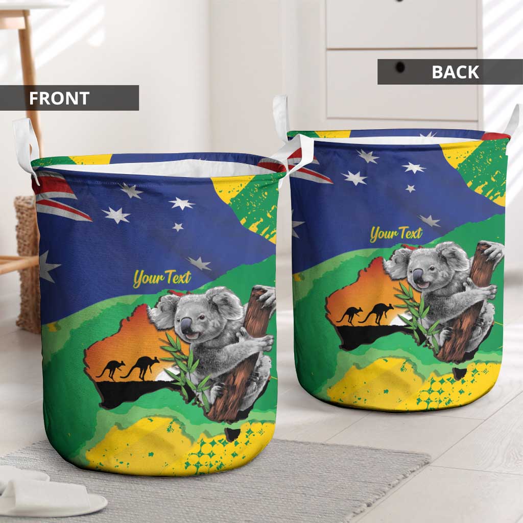 Koala Australia Personalised Laundry Basket Aussie Map National Color Grunge Pattern