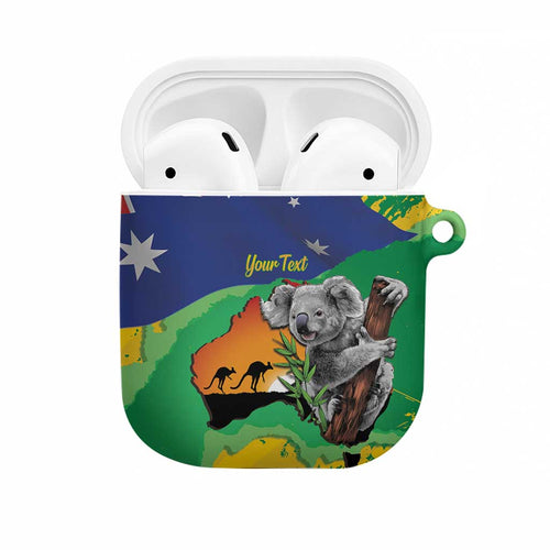 Koala Australia Personalised AirPods Case Aussie Map National Color Grunge Pattern