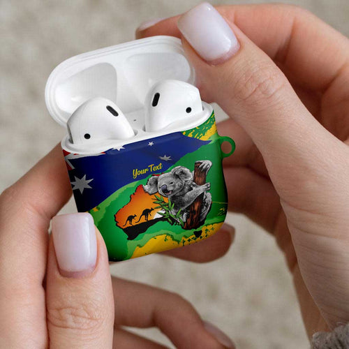 Koala Australia Personalised AirPods Case Aussie Map National Color Grunge Pattern