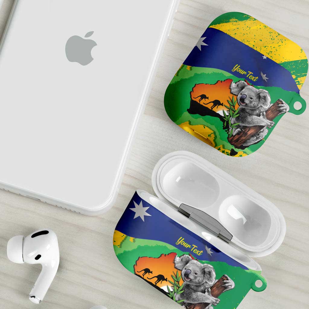 Koala Australia Personalised AirPods Case Aussie Map National Color Grunge Pattern