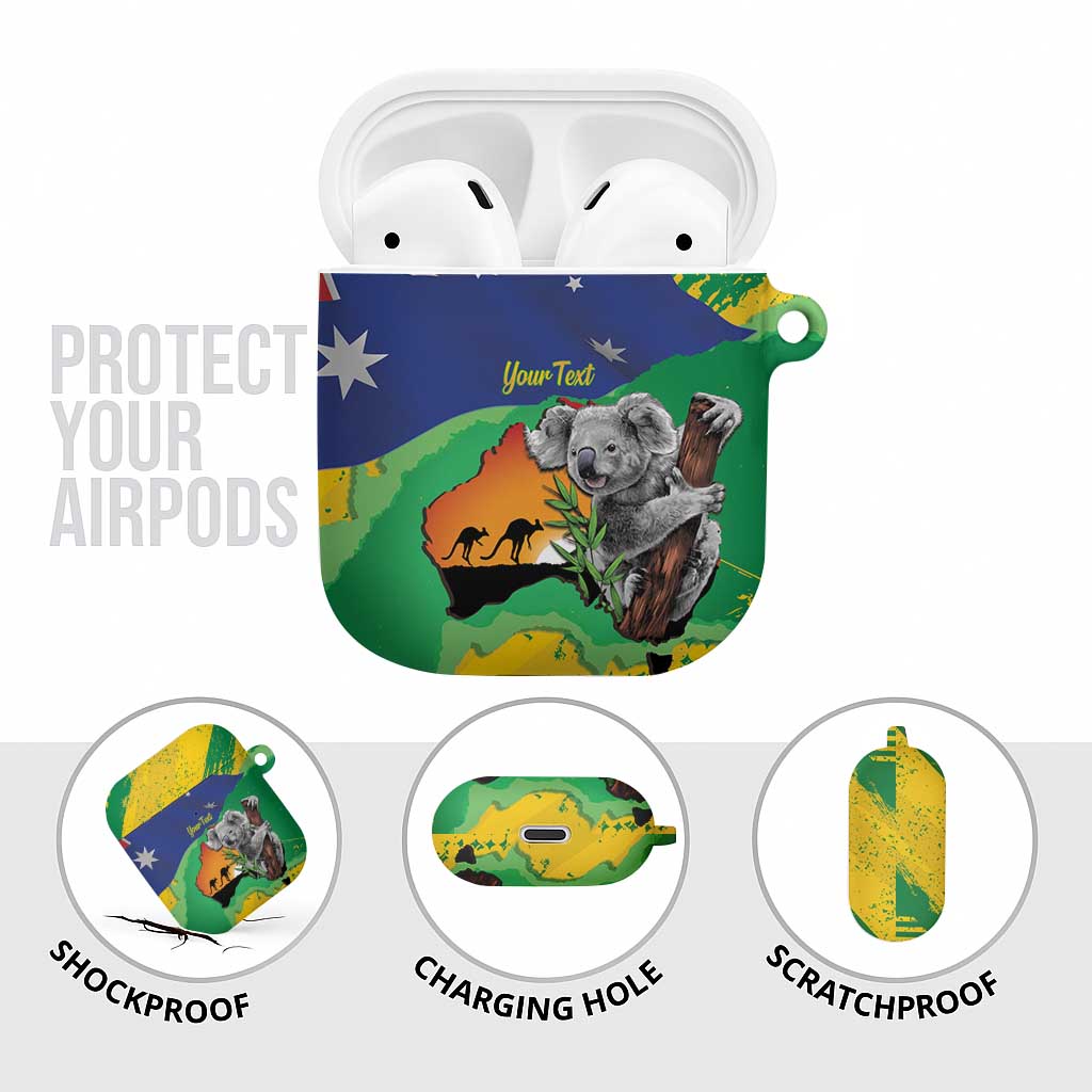 Koala Australia Personalised AirPods Case Aussie Map National Color Grunge Pattern