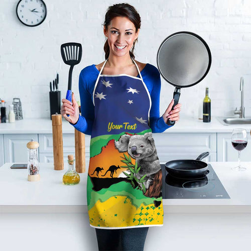 Koala Australia Personalised Apron Aussie Map National Color Grunge Pattern