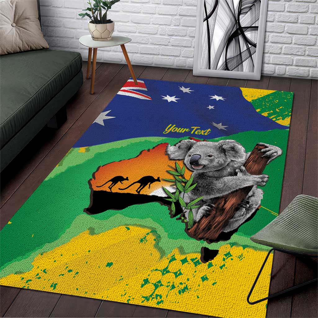 Koala Australia Personalised Area Rug Aussie Map National Color Grunge Pattern