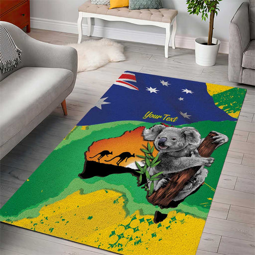 Koala Australia Personalised Area Rug Aussie Map National Color Grunge Pattern