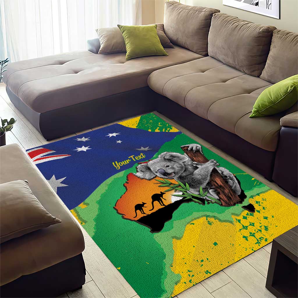 Koala Australia Personalised Area Rug Aussie Map National Color Grunge Pattern