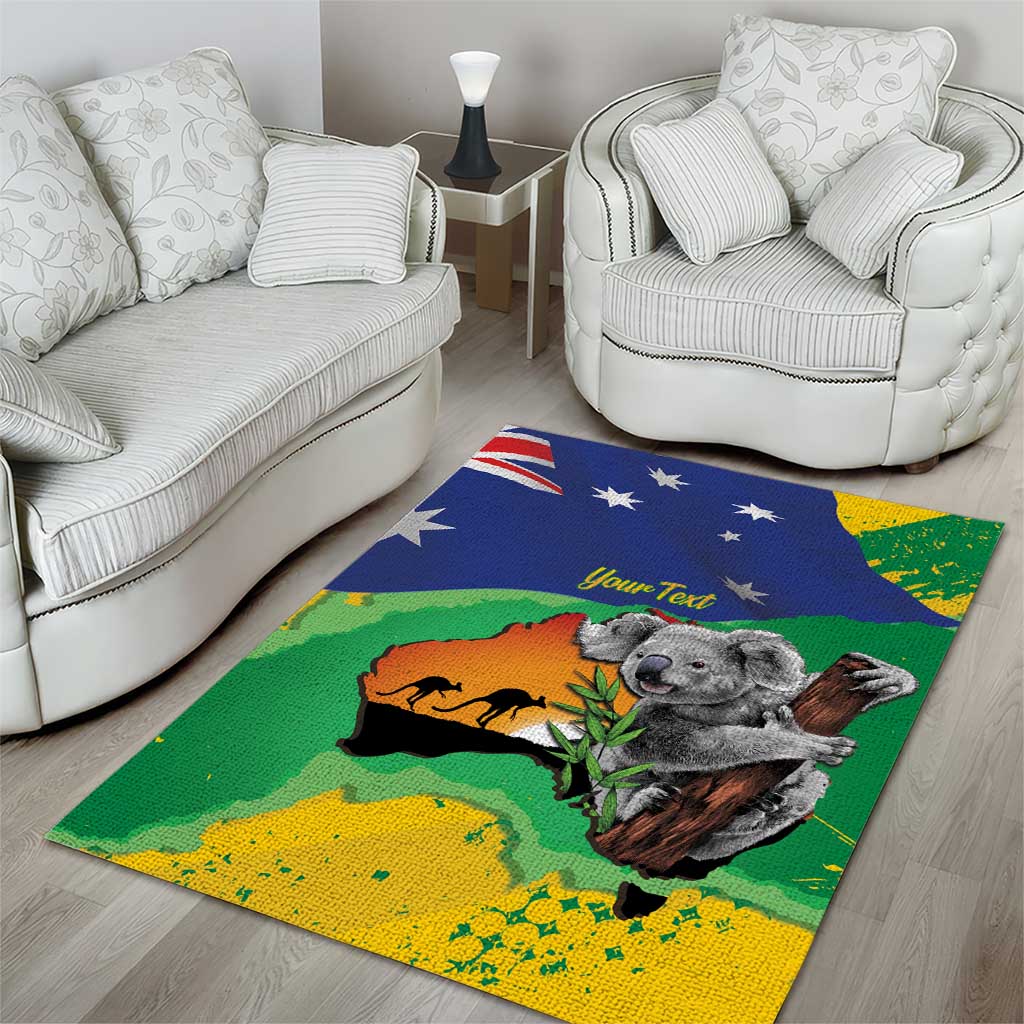 Koala Australia Personalised Area Rug Aussie Map National Color Grunge Pattern