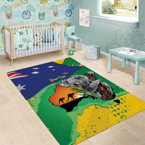 Koala Australia Personalised Area Rug Aussie Map National Color Grunge Pattern