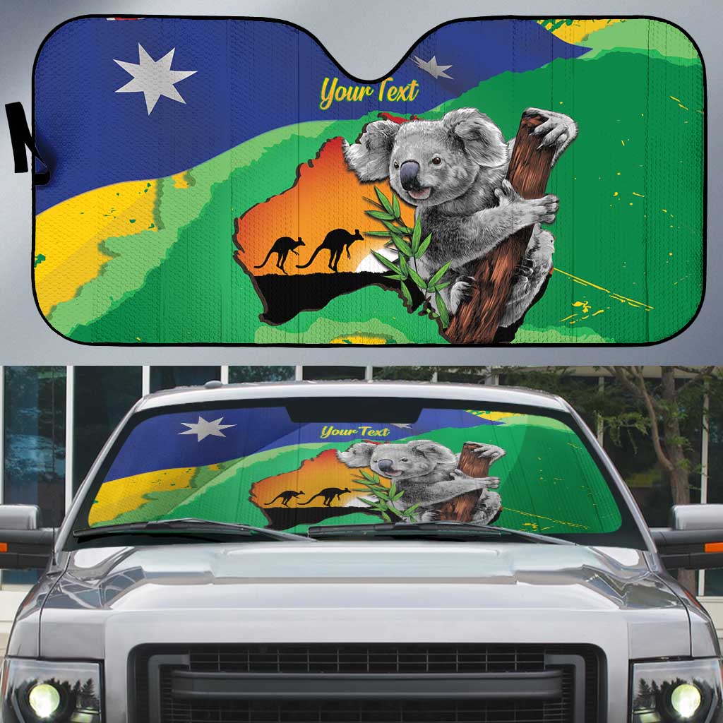 Koala Australia Personalised Auto Sun Shade Aussie Map National Color Grunge Pattern